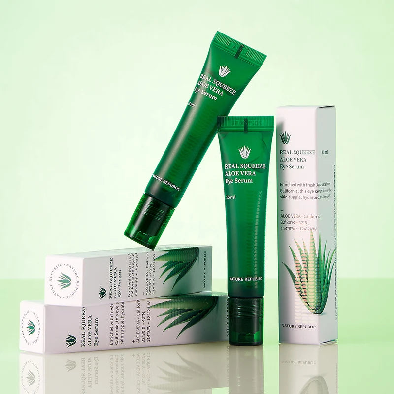 Nature Republic Real Squeeze Aloe Vera Hydrating Skincare Set - Toner, Essence, Eye Serum & Cream
